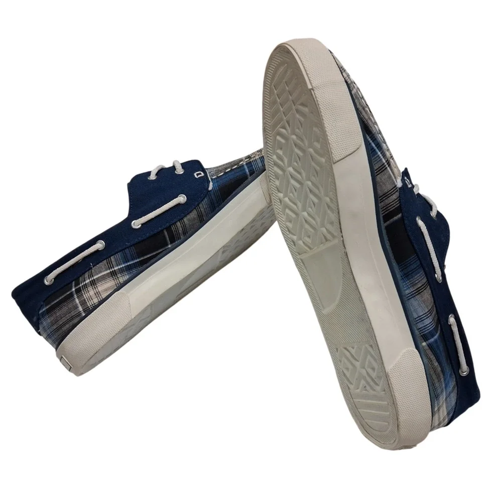 TRC The Riding Club Plaid Boat Shoes Mens Size 12 Blue Casual Deck Lace Up New